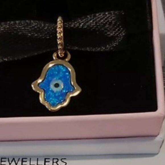 AUTH PANDORA Moments Opalescent Blue Hamsa Hand Dangle Charm 762699C01 - Picture 16 of 16